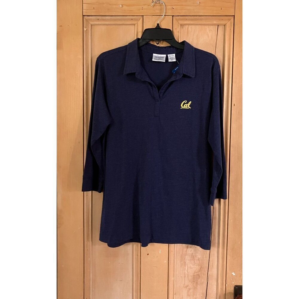 Campus Womens Cal Berkeley Embroidered Henley Polo Shirt Size XL Blue SP NWT